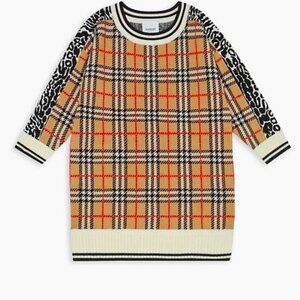 Burberry Girl Vintage Check Leopard Print Wool Dress - Camel, Black, Sz 8Y - NWT